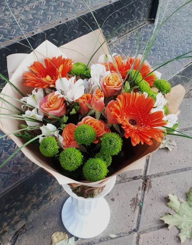Букет цветов из: Герберы, Хризантемы, Альстромерии и Розы в Култаево