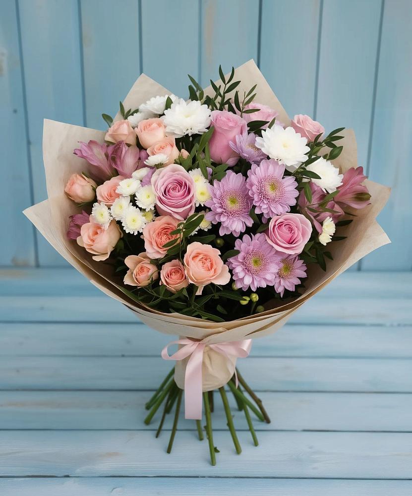 Букет цветов из: Хризантемы, Розы и Альстромерии в Култаево