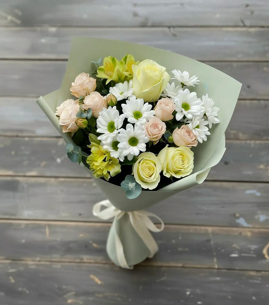 Букет цветов из: Альстромерии, Розы и Хризантемы в Култаево