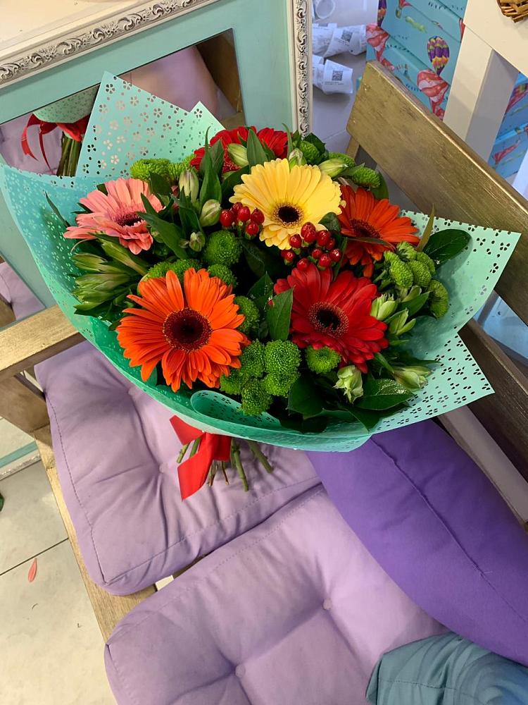 Букет цветов из: Герберы, Хризантемы и Альстромерии в Култаево