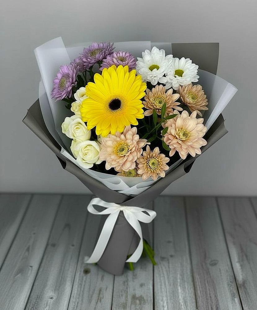 Букет цветов из: Розы, Герберы и Хризантемы в Култаево