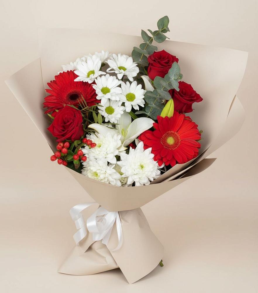 Букет цветов из: Розы, Хризантемы, Герберы и Лилии в Култаево