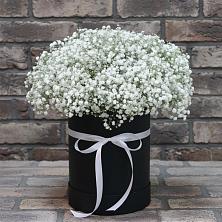 Цветочная композиция из Гипсофила в шляпной коробке в Култаево