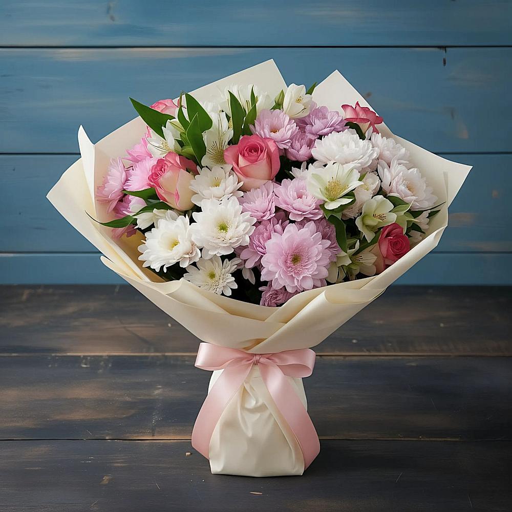 Букет цветов из: Хризантемы, Альстромерии и Розы в Култаево